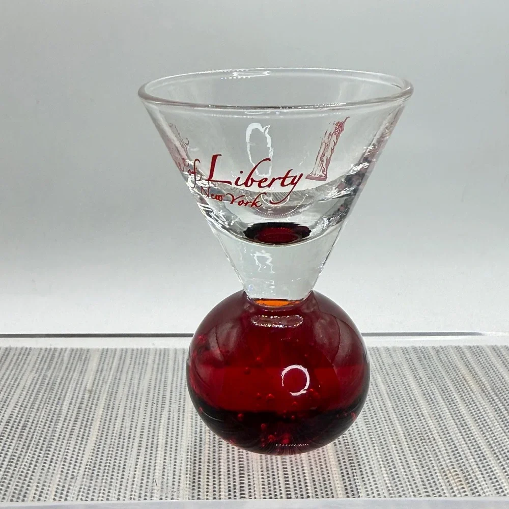 Statue of Liberty New York Shot Glass Red Bubble‎ Base Martini Style Souvenir